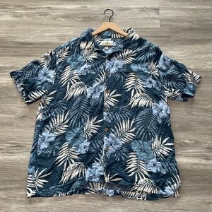 Island Shores Blue Floral Hawaiian Mens XXL Tropical Short Sleeve Button Down